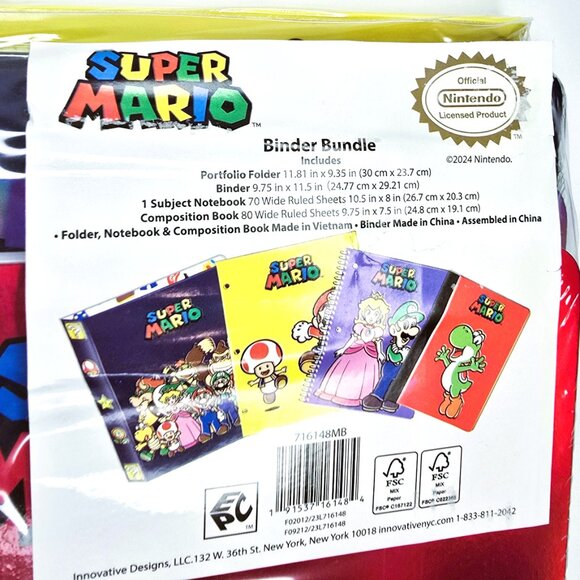 SUPER MARIO BINDER BUNDLE ~ New/Sealed ~ Includes (4) Items!!* Back to School! - Picture 2 of 4